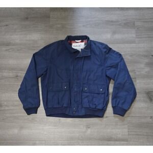 Vintage Harrington Jacket Mens Medium Blue Flannel Lined Bomber Polo Style